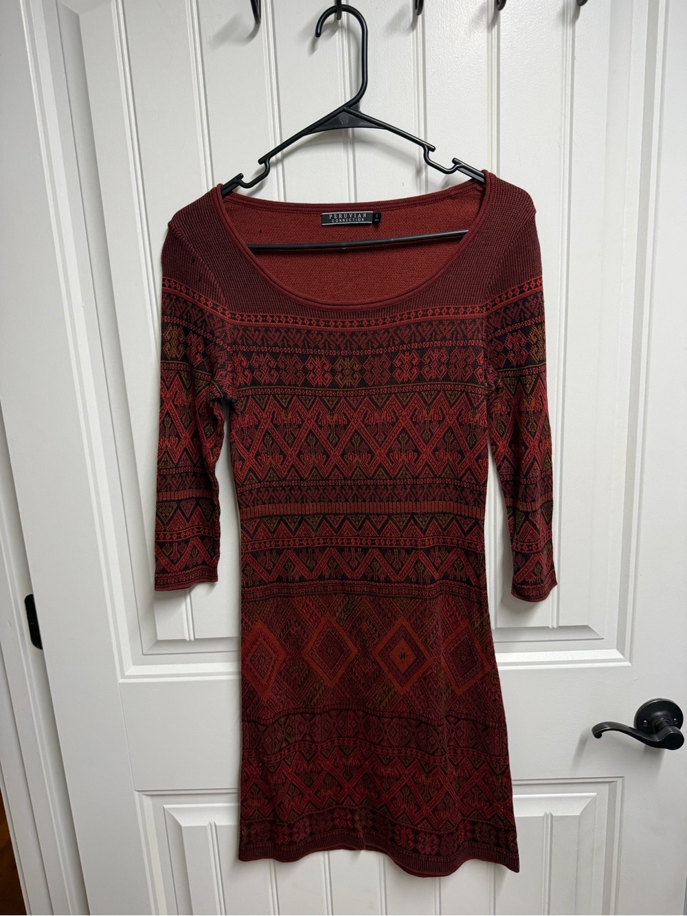 Peruvian Connection Burgundy Patterned Dress